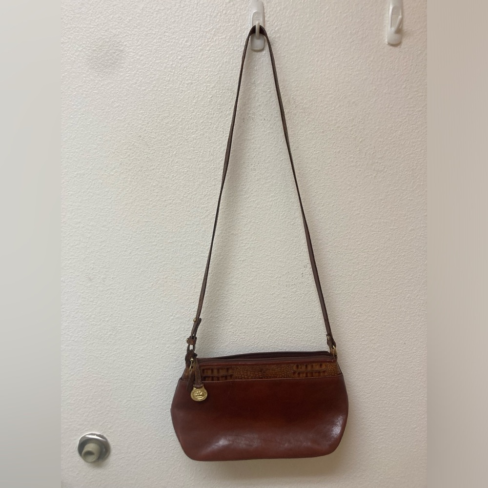 BRAHMIN Leather and Croc Embossed Cognac Shoulder Bag - Picture 2 of 7
